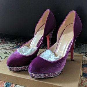 Louboutin Eugenie 140 Velvet Strass Magenta 37.5 7